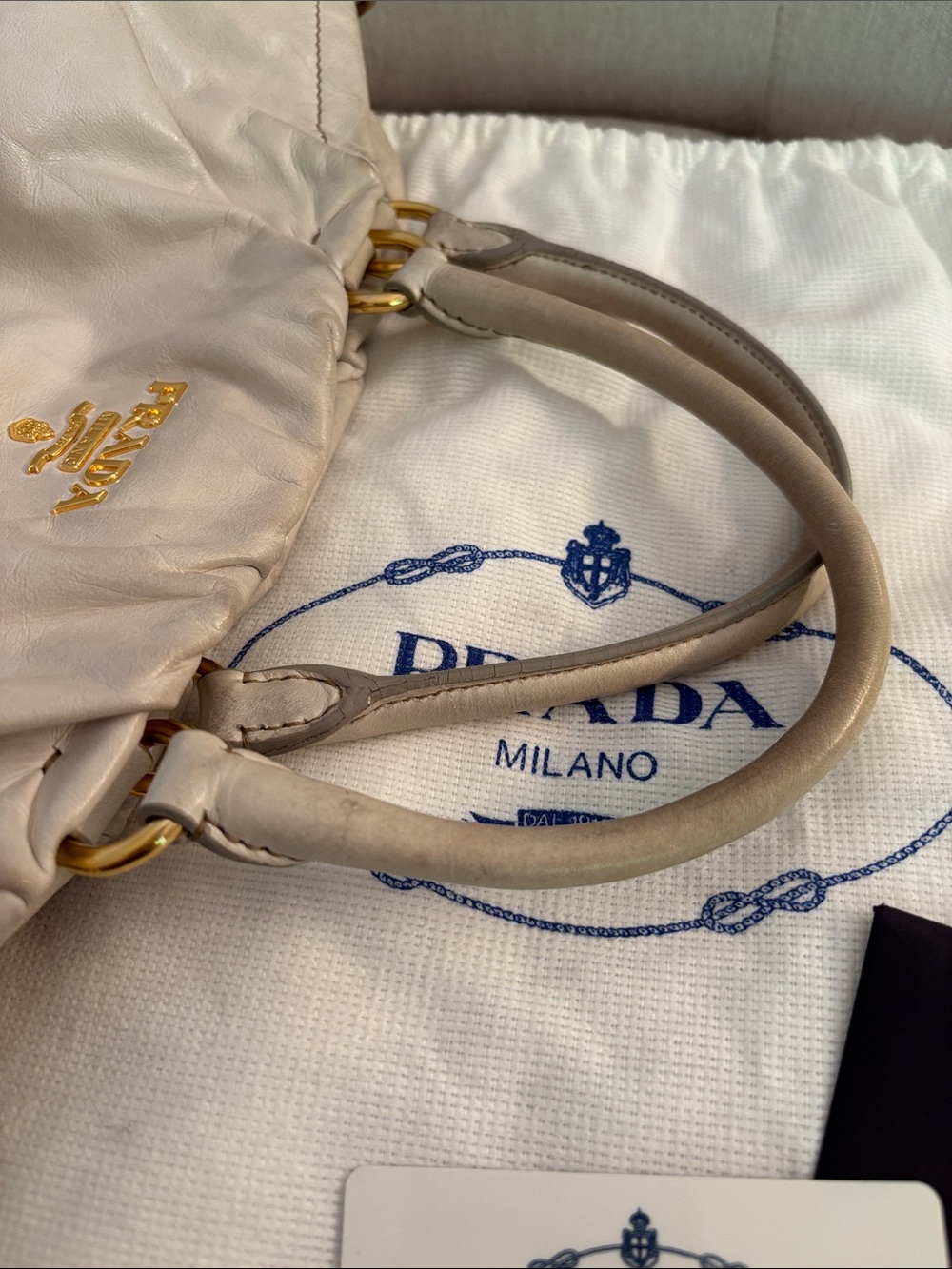 Prada Cream Leather Shoulder Bag with Gold Hardware - Picture 12 of 12